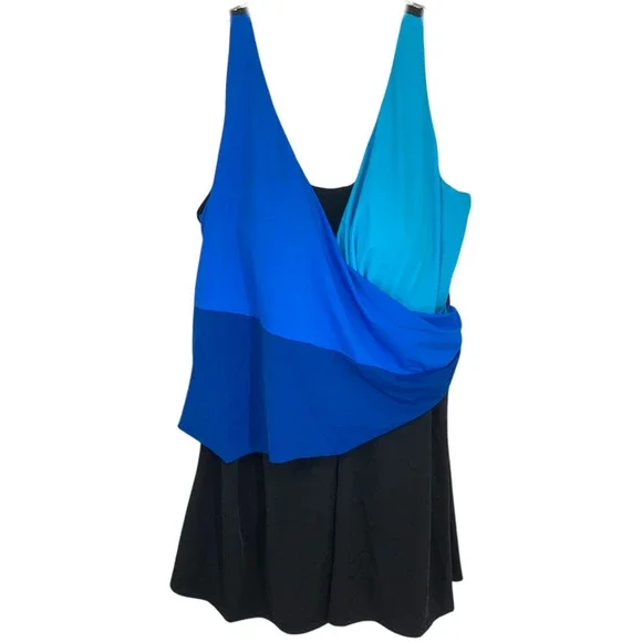 NEW Swim 365 x Swimsuits for All Plus Sz 28 Blue Crisscross Swim Dress Swimsuit - Picture 2 of 8